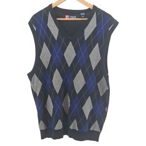 Chaps Mens Sweater Vest Sz L Argyle Knit Golf Grandpacore Preppy Dark‎ Academia